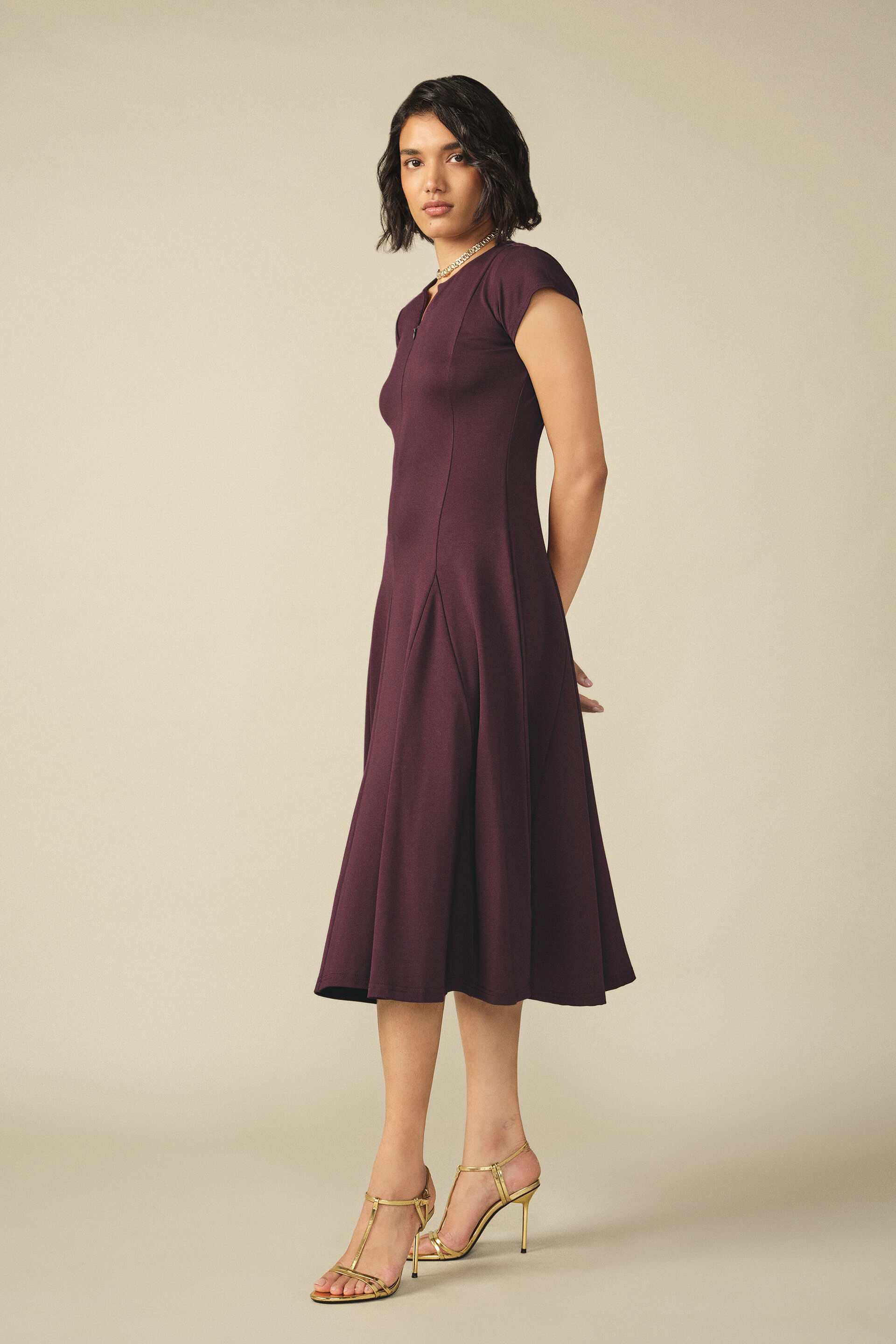 Godet Midi Dress in Plum, Plum, image 3